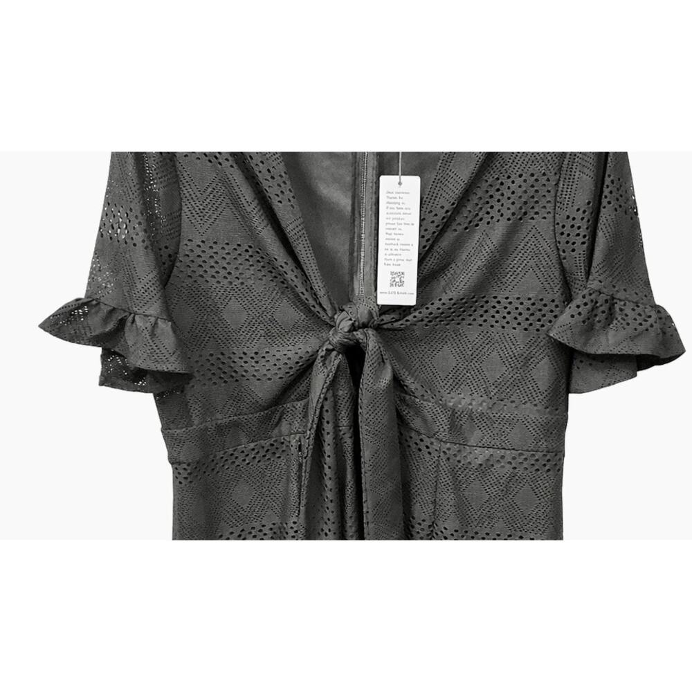 Kate Kasin 2XL NWT Black Eyelet Tie Front Dress Ruffle Hem Goth Vamp Coquette - Picture 4 of 7
